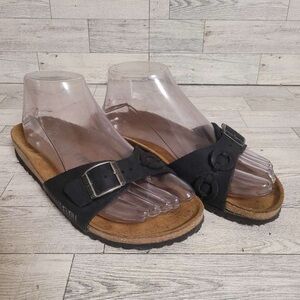 Women's Birkenstock Tatami Black Leather Slip On Sandals Size 37 / 6